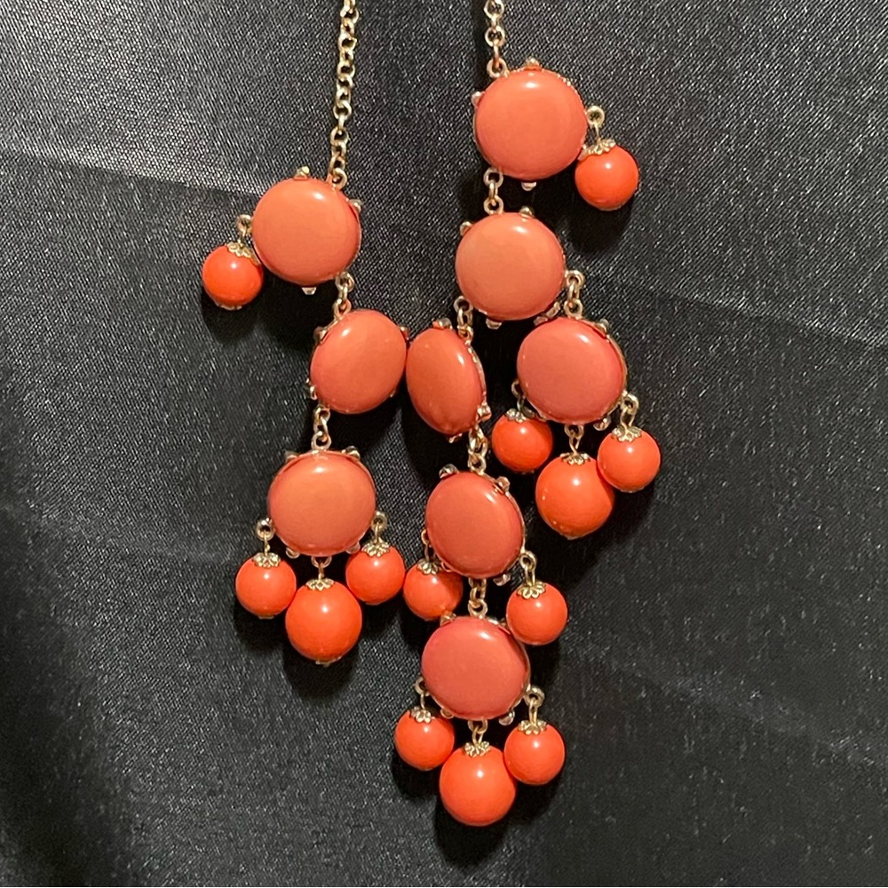 Vintage Statement Necklace Gold Salmon Orange Bubble Bib Retro BoHo